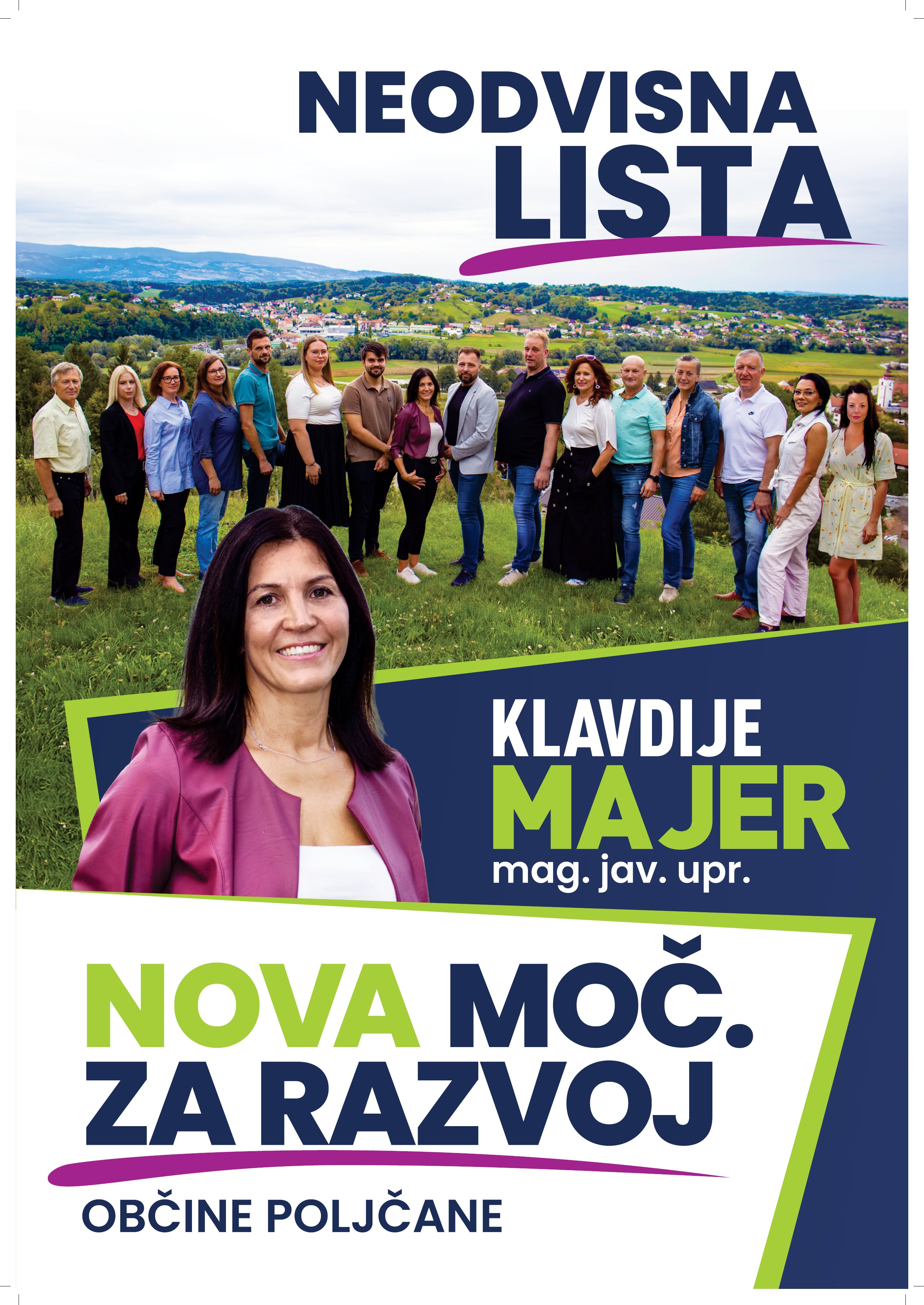 Plakat Neodvisne liste Klavdije Majer s kandidati za občinski svet